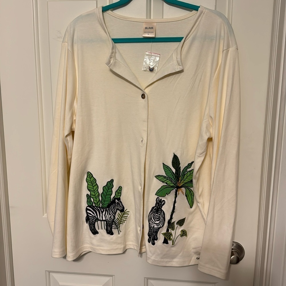 Vintage Blair Embroidered Cardigan Zebra Size XL Granola Girl GrandmaCore